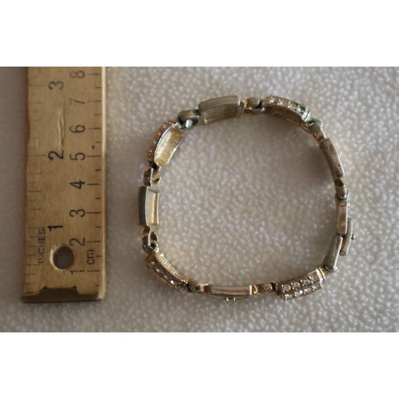 LInks Many Rhinestones Bracelet Gold Toned Fashion Jewelry 8” - Picture 5 of 14